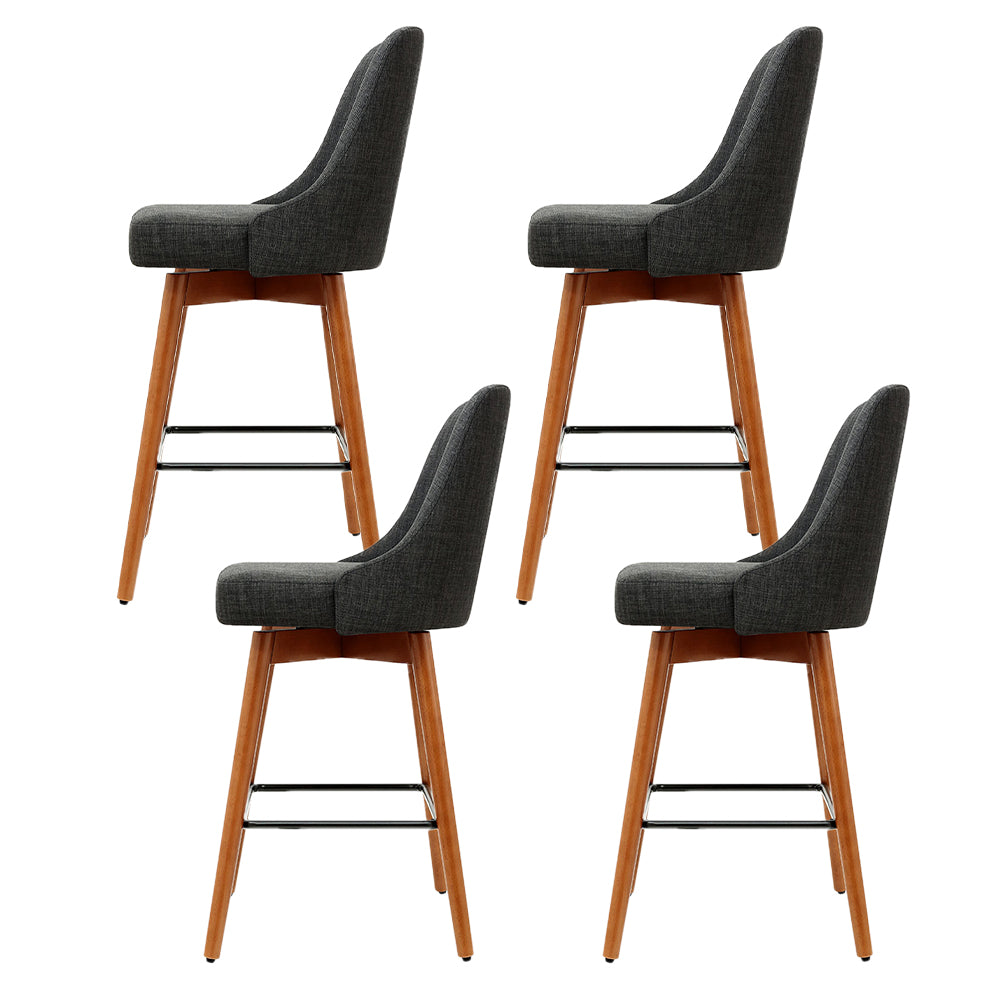 4x Bar Stools Swivel Seat Wooden Charcoal