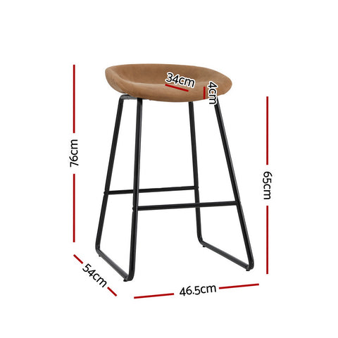 Set of 4 Bar Stools - Brown PU Leather Seats