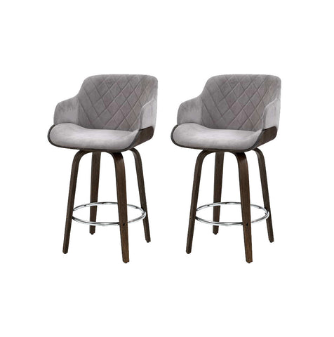 2x Bar Stools Swivel Velvet Padded Wooden