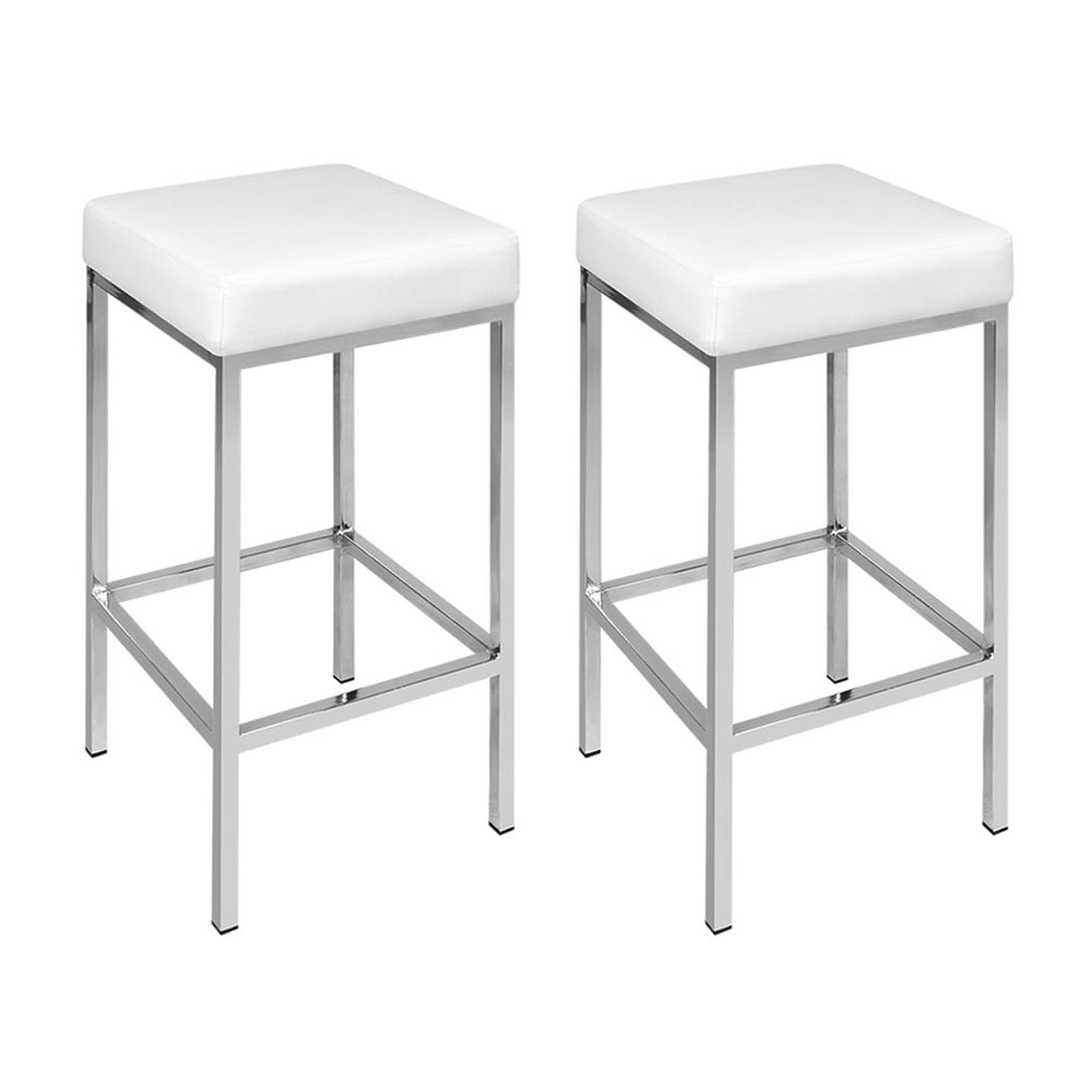 4x Bar Stools Leather Padded Metal White Stylish