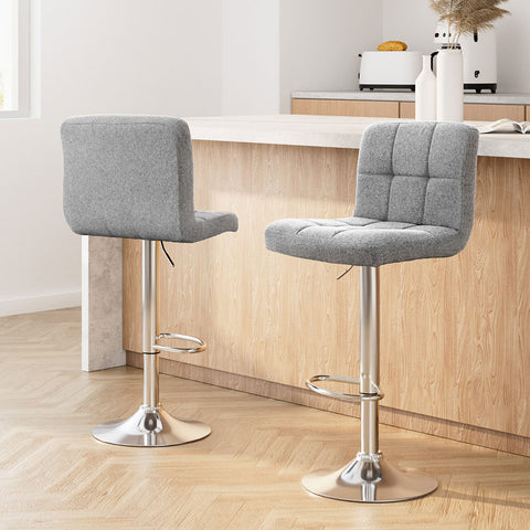 Sleek Grey Fabric Bar Stools - Set of 2