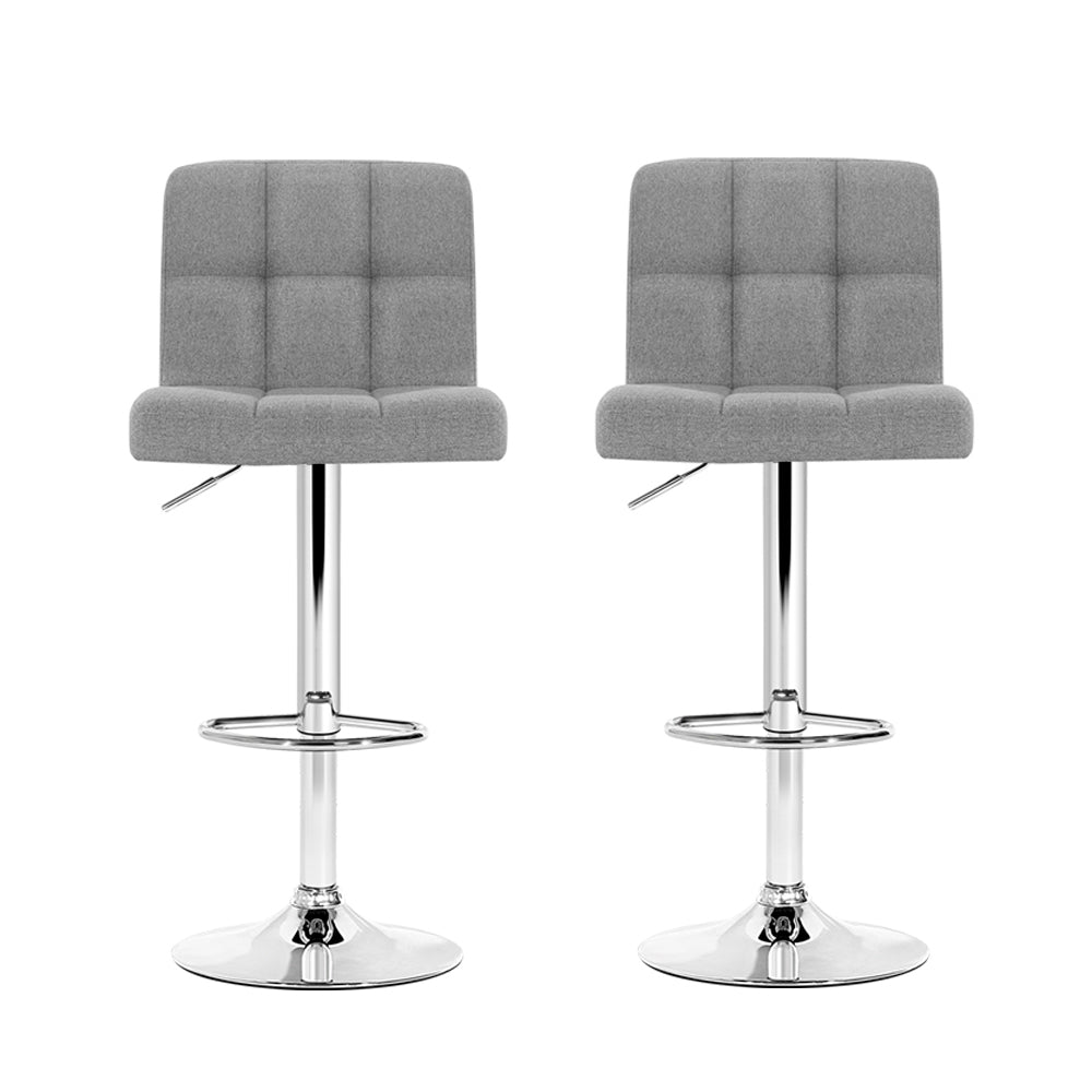 Sleek Grey Fabric Bar Stools - Set of 2