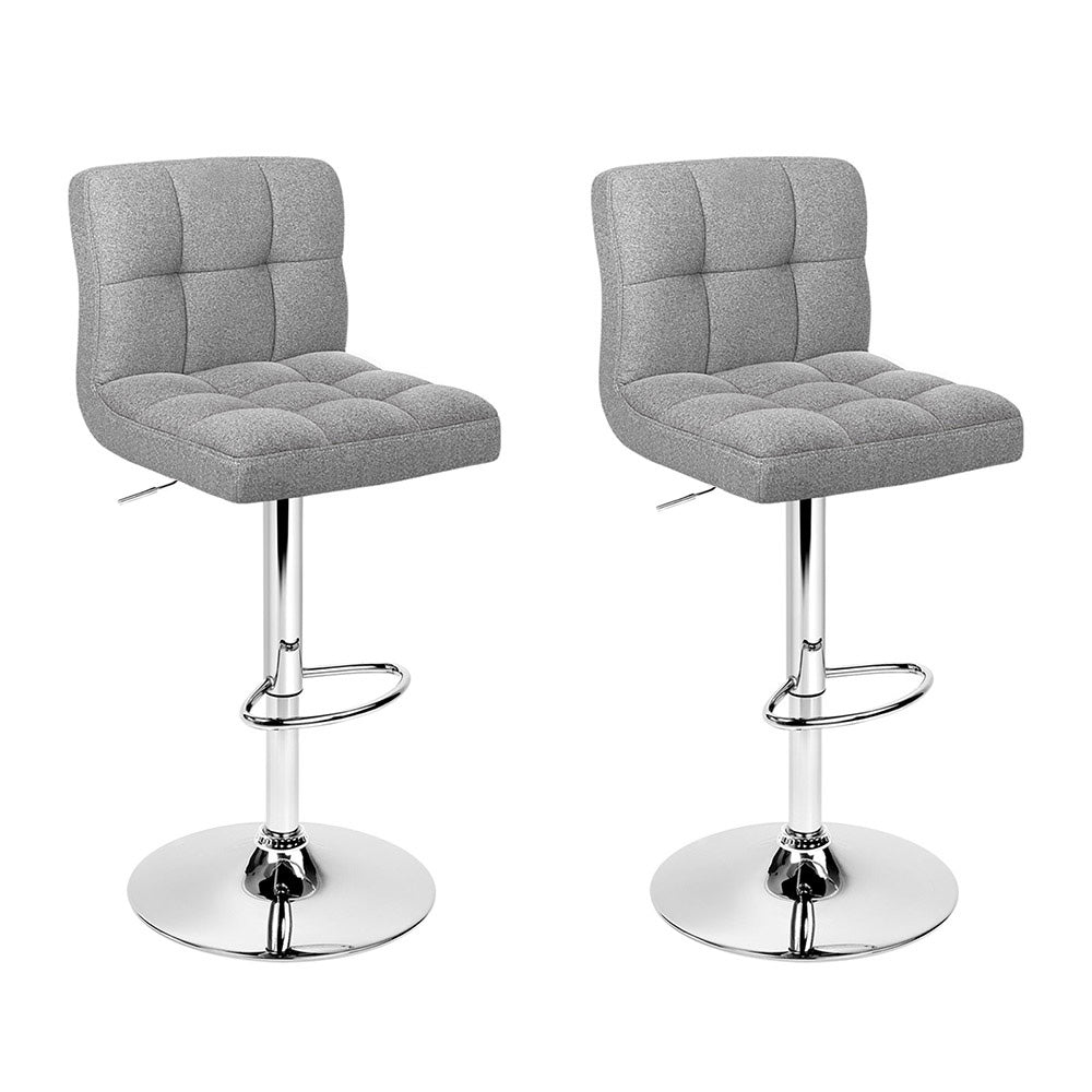 Sleek Grey Fabric Bar Stools - Set of 2