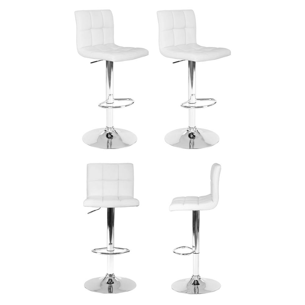 4x Bar Stools Leather Gas Lift White Adjustable Height 