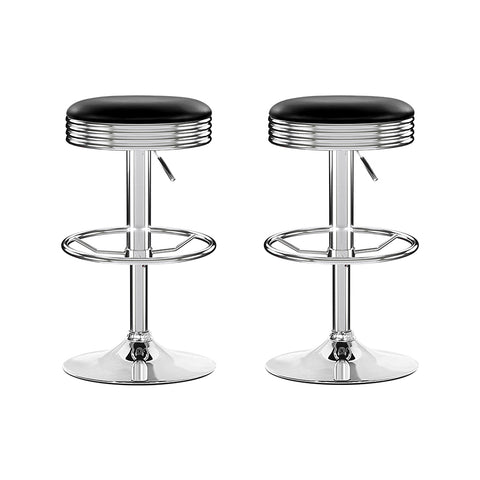 Set of 2 Backless PU Leather Bar Stools - Black and Chrome