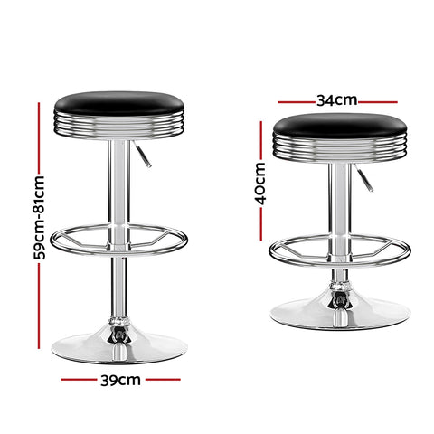 Set of 2 Backless PU Leather Bar Stools - Black and Chrome