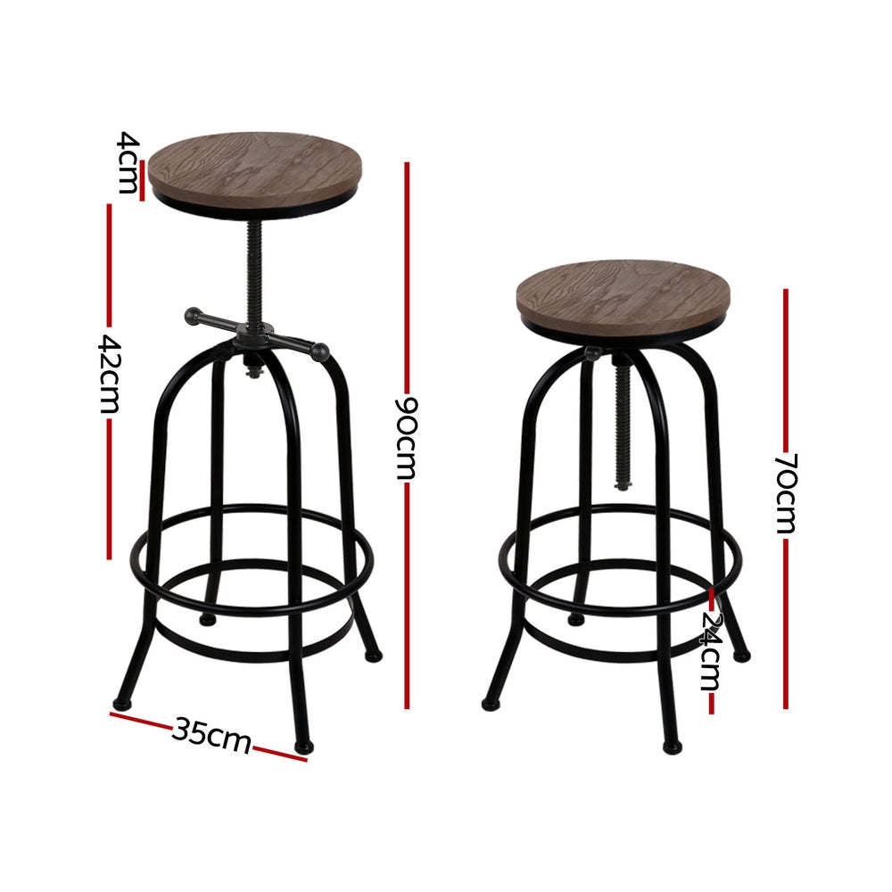 4x Stylish Adjustable Bar Stools - Vintage Wood