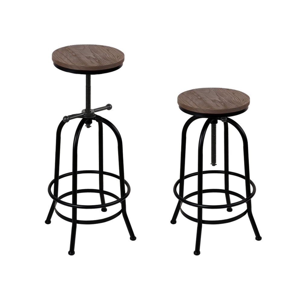 4x Stylish Adjustable Bar Stools - Vintage Wood