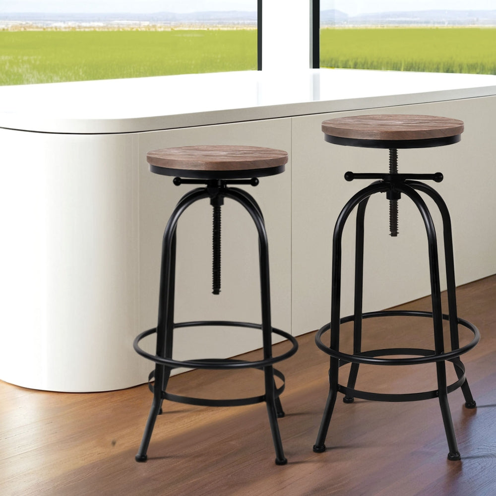 4x Stylish Adjustable Bar Stools - Vintage Wood