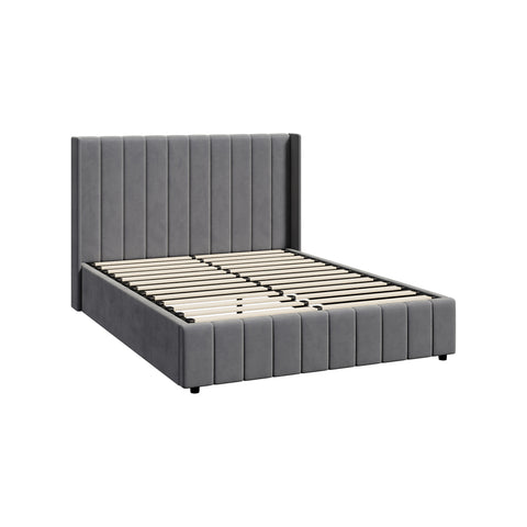 Bed Frame Double Size Gas Lift Storage Base Velvet Grey