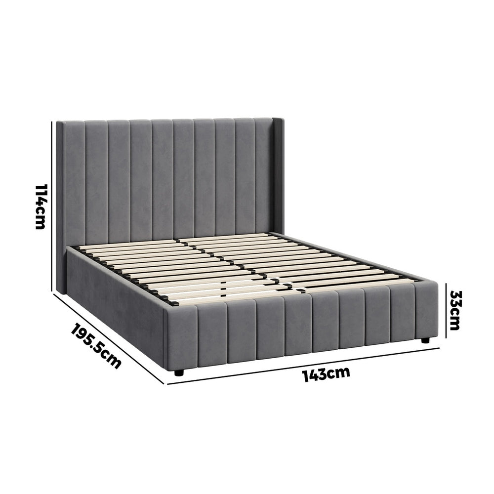 Bed Frame Double King Single Size Gas Lift Storage Base Velvet Grey