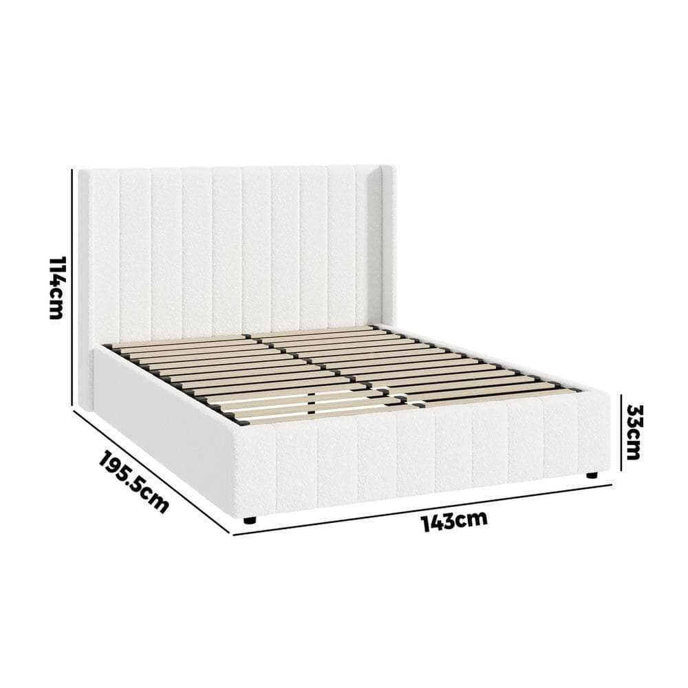 Bed Frame Double/King/King Single/Queen Size Gas Lift Base Boucle Fabric White