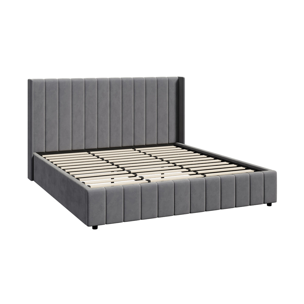 Bed Frame King Size Gas Lift Base Storage Velvet Grey