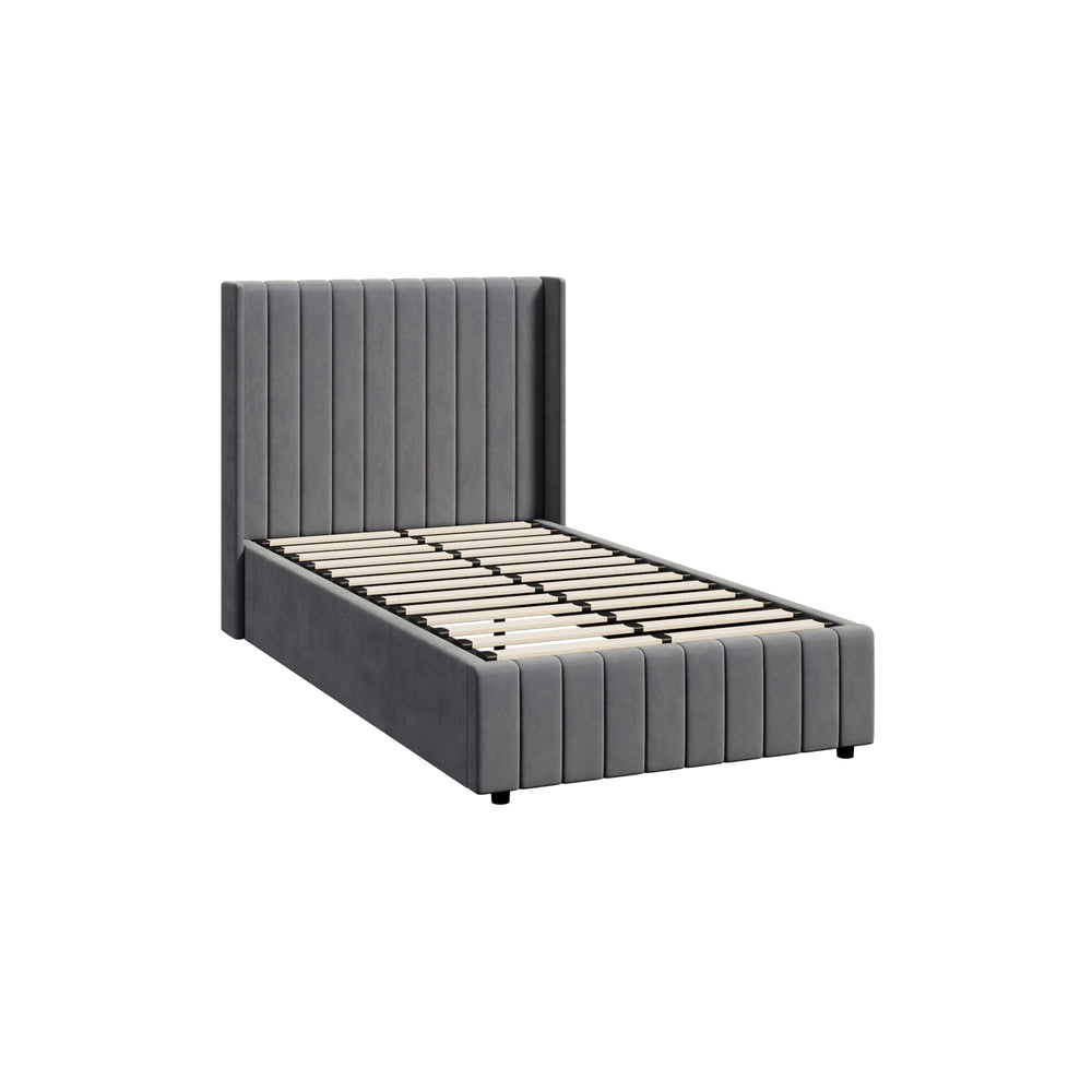 Bed Frame King Single Gas Lift Storage Base Velvet Grey