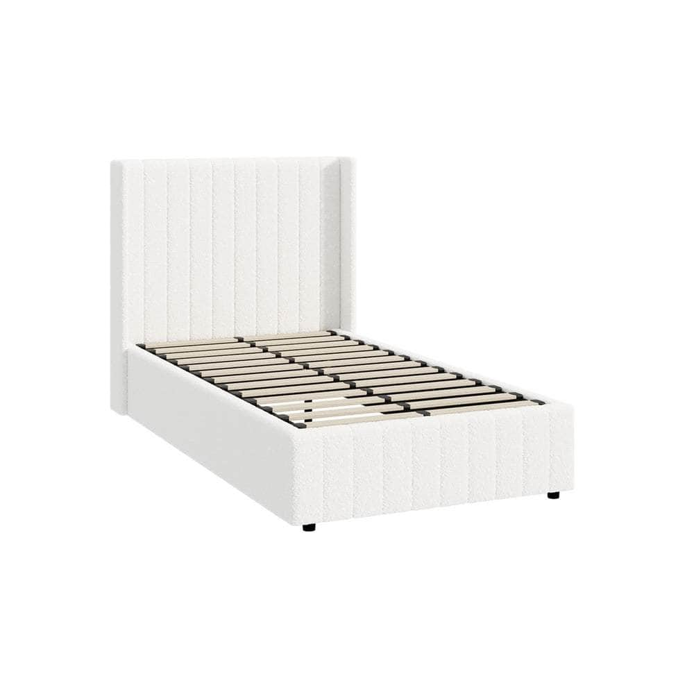 Bed Frame Double/King/King Single/Queen Size Gas Lift Base Boucle Fabric White