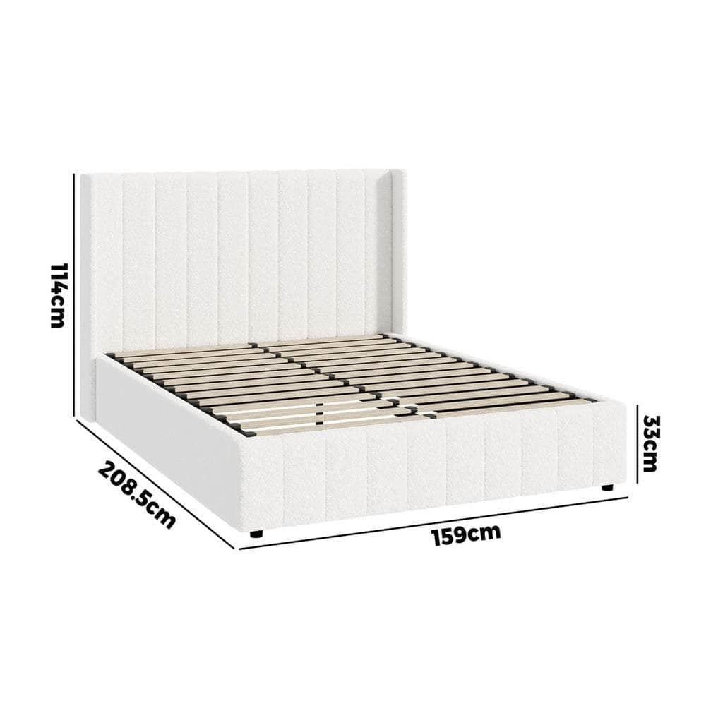 Bed Frame Double/King/King Single/Queen Size Gas Lift Base Boucle Fabric White