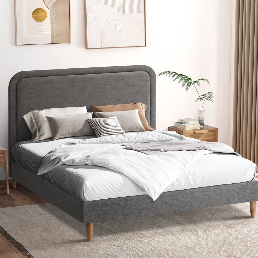 Bed Frame Single Size Fabric Grey BOB