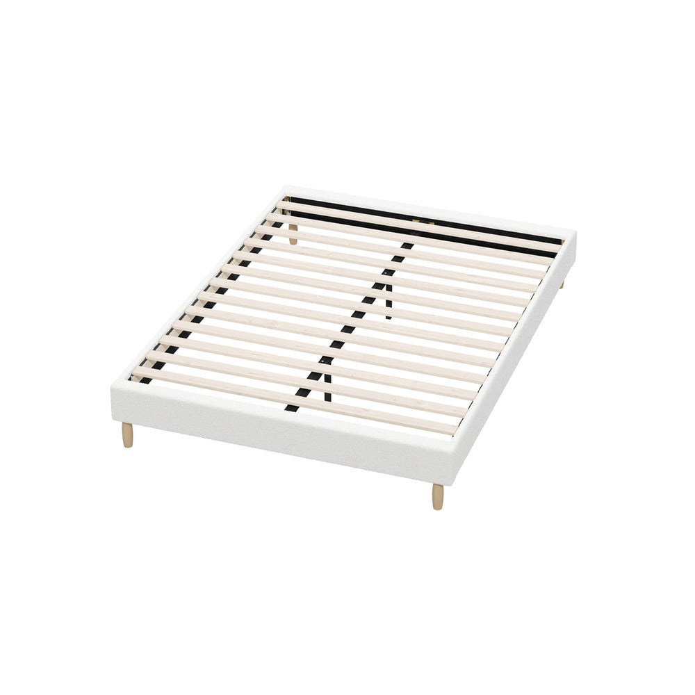 Bed Frame Single Size Bed Base White Boucle