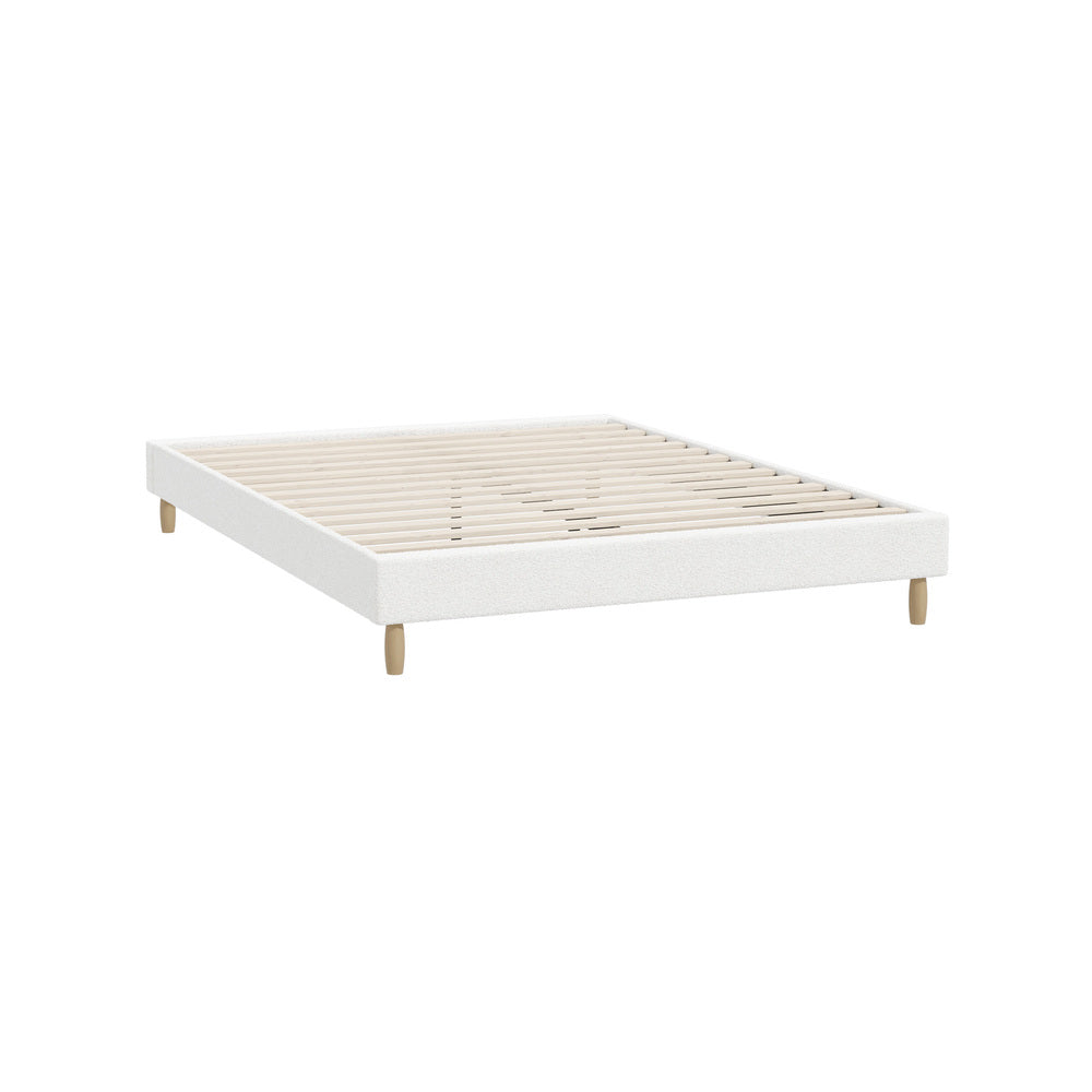 Bed Frame Queen Size Bed Base White Boucle