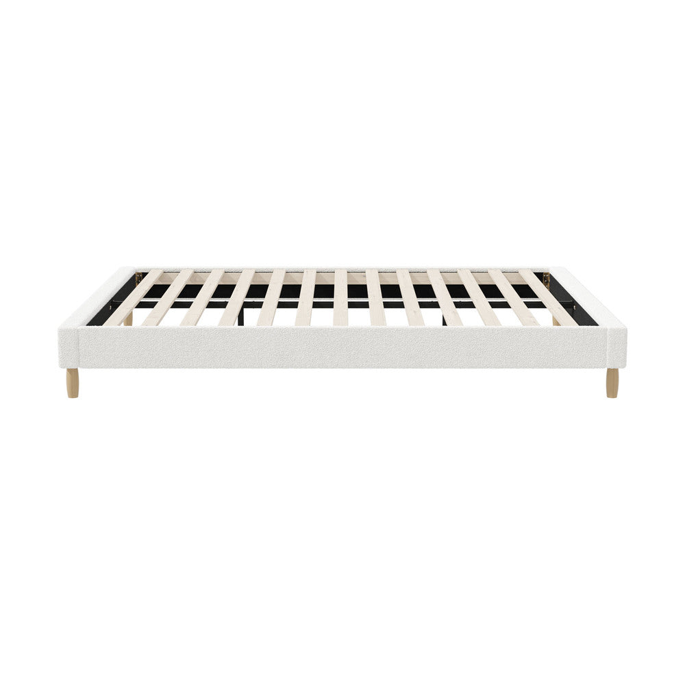 Bed Frame Single Size Bed Base White Boucle