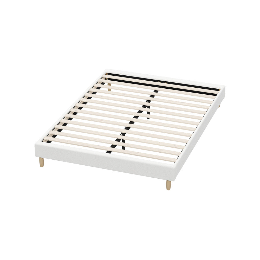 Bed Frame Single Size Bed Base White Boucle