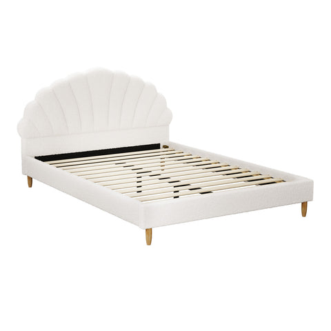 Bed Frame Double Size Scallop-Shape Bedhead Velvet/Boucle