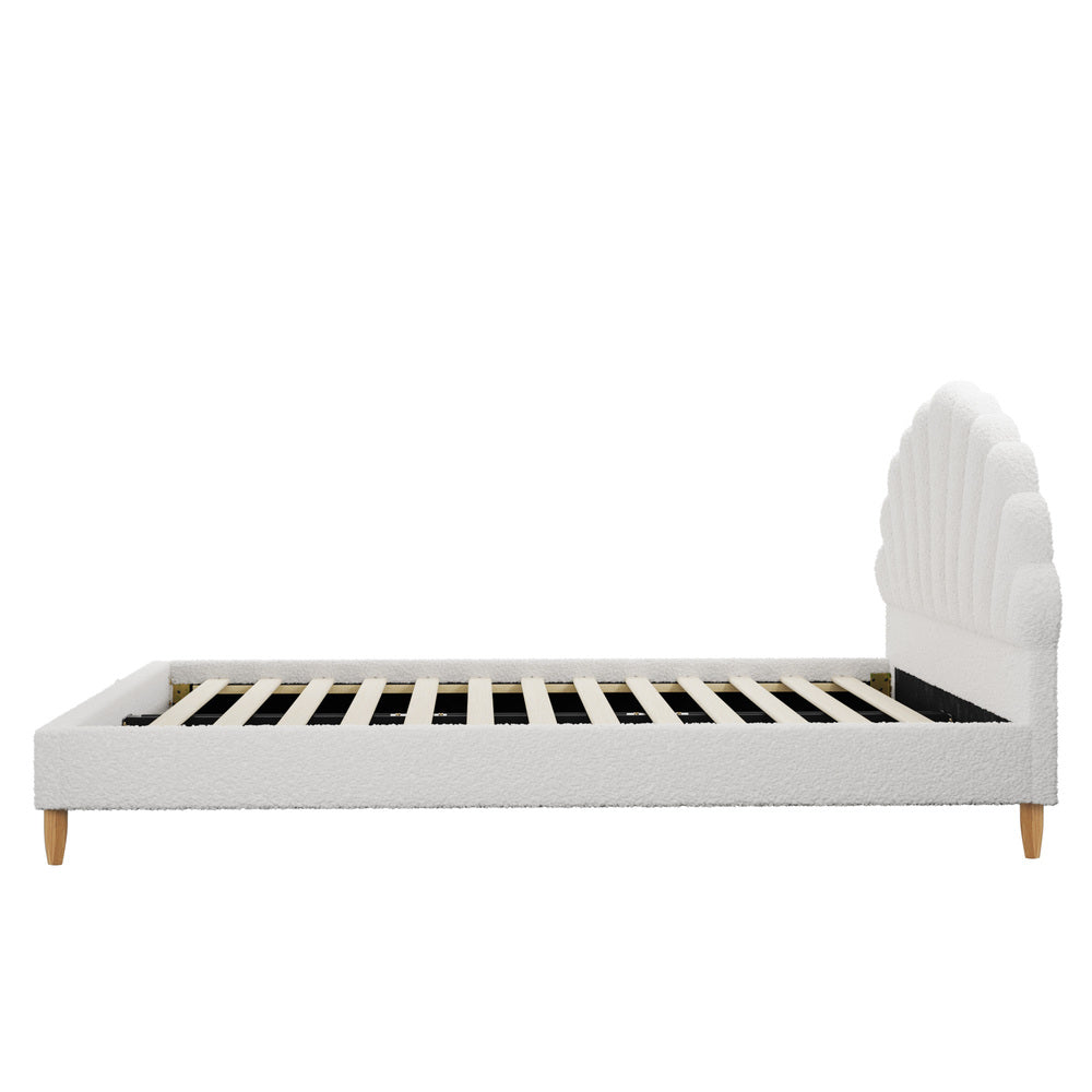 Bed Frame Double Size Scallop-Shape Bedhead Pink Velvet