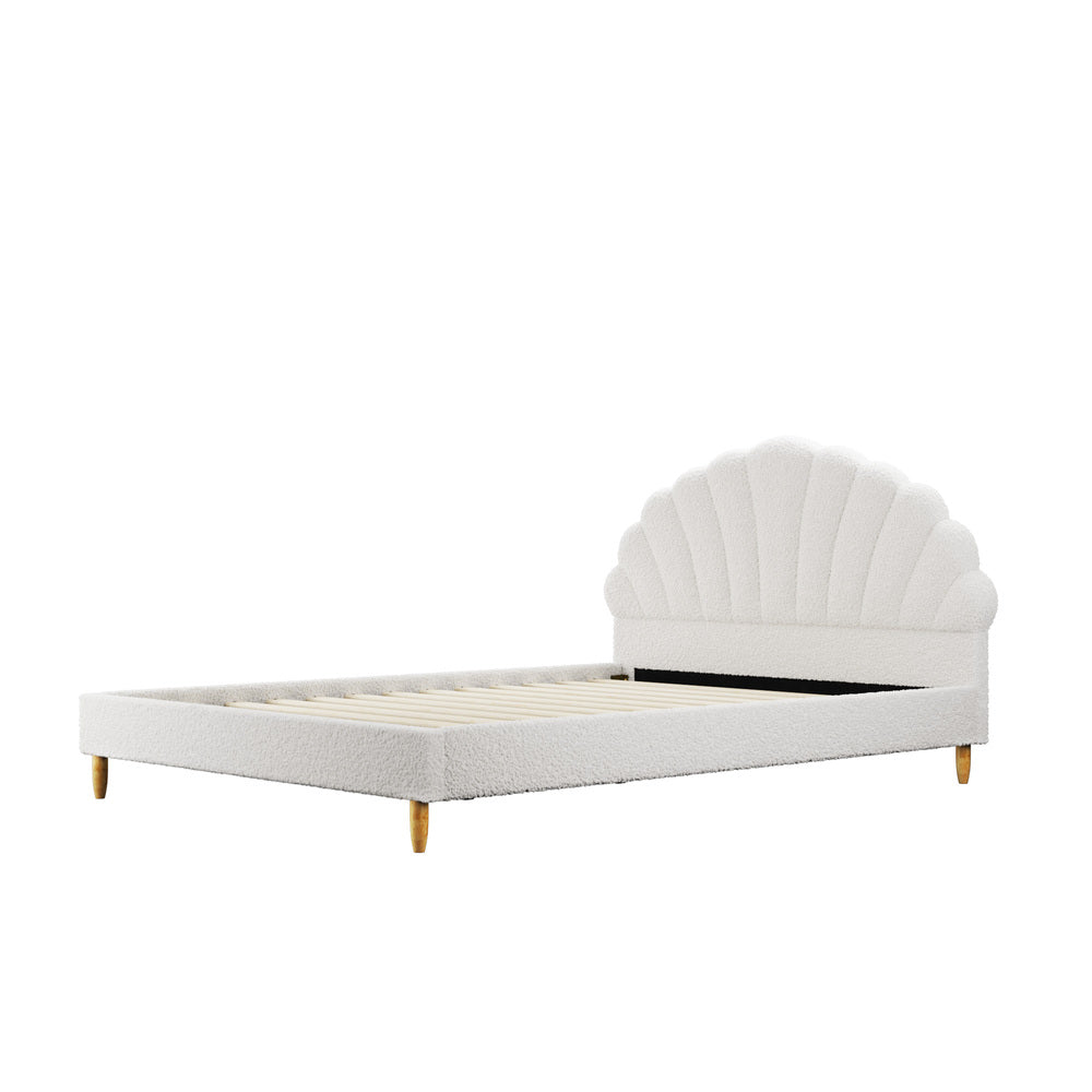 Bed Frame Double Size Scallop-Shape Bedhead Pink Velvet