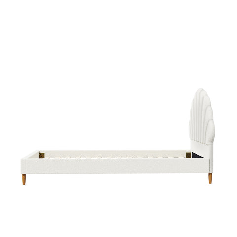 Bed Frame Single Size Scallop-Shape Bedhead White Boucle