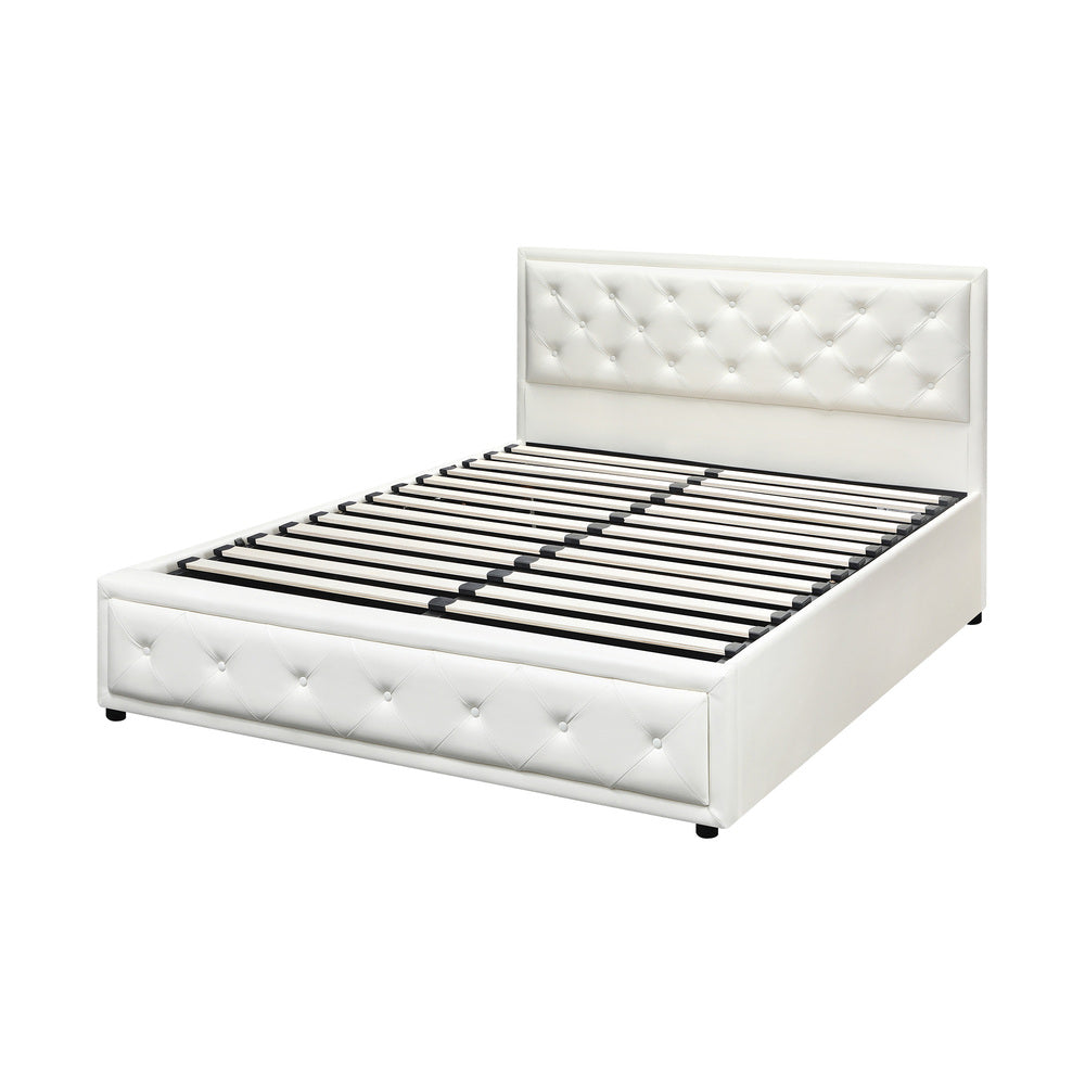 Double Bed Frame with Storage Space Gas Lift Bed Mattress Base White