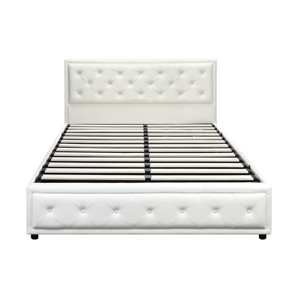 Double Bed Frame with Storage Space Gas Lift Bed Mattress Base White