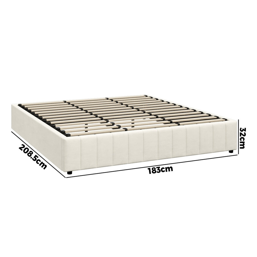 Bed Frame Queen Size Gas Lift Storage Base Velvet Cream