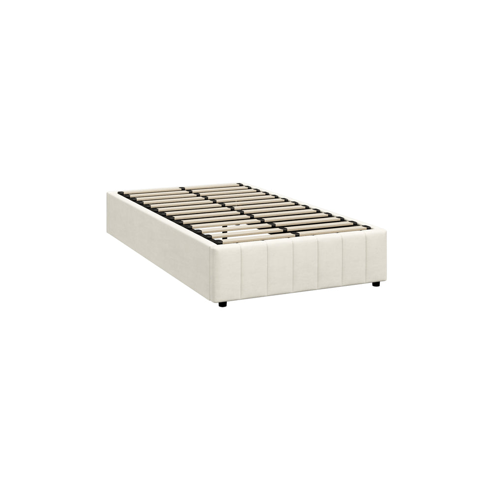 Bed Frame King Single Gas Lift Base Velvet Cream