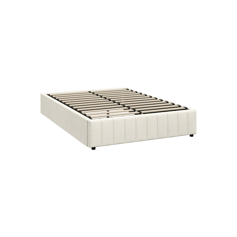 Bed Frame Queen Size Gas Lift Storage Base Velvet Cream