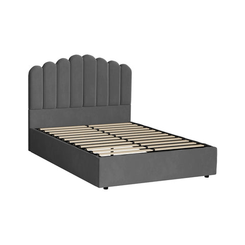 Bed Frame King Single/Queen/Double Gas Lift Velvet Grey