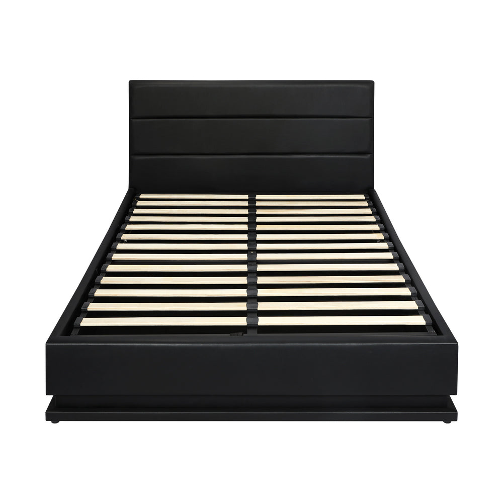 Double Bed Frame, RBG Mattress Base with Gas Lift and Storage Space Black