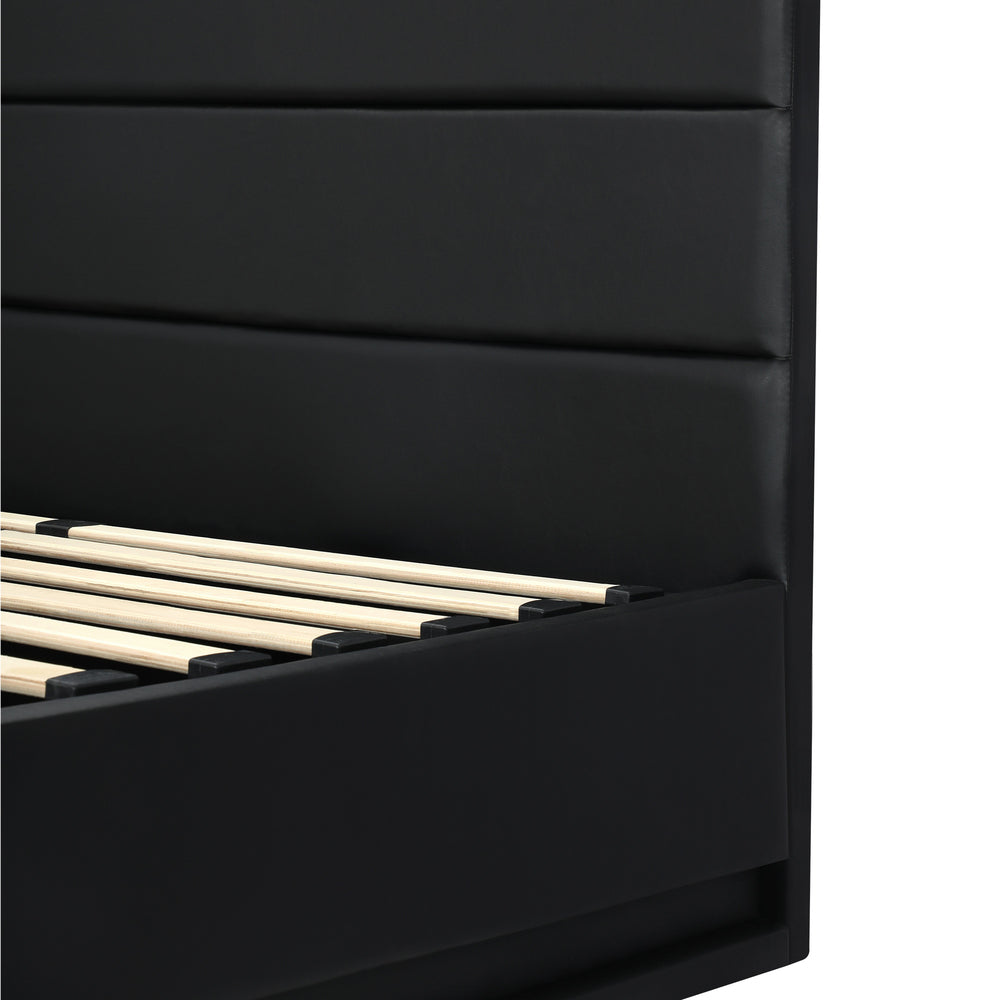 King Bed Frame, RBG Mattress Base with Gas Lift and Storage Space Black