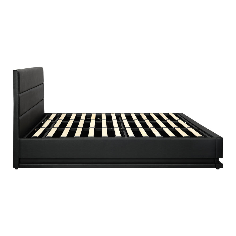 King Bed Frame, RBG Mattress Base with Gas Lift and Storage Space Black