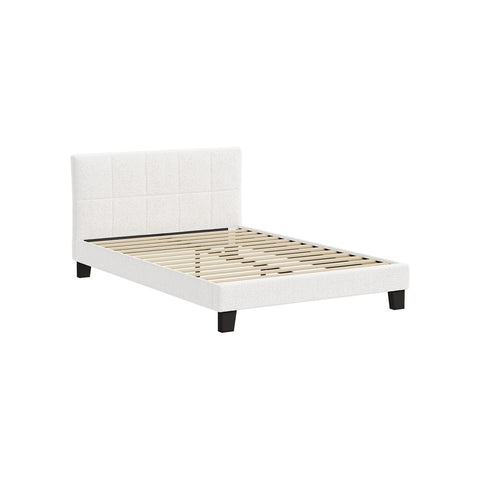 Bed Frame Double Size Base White Boucle TOFU