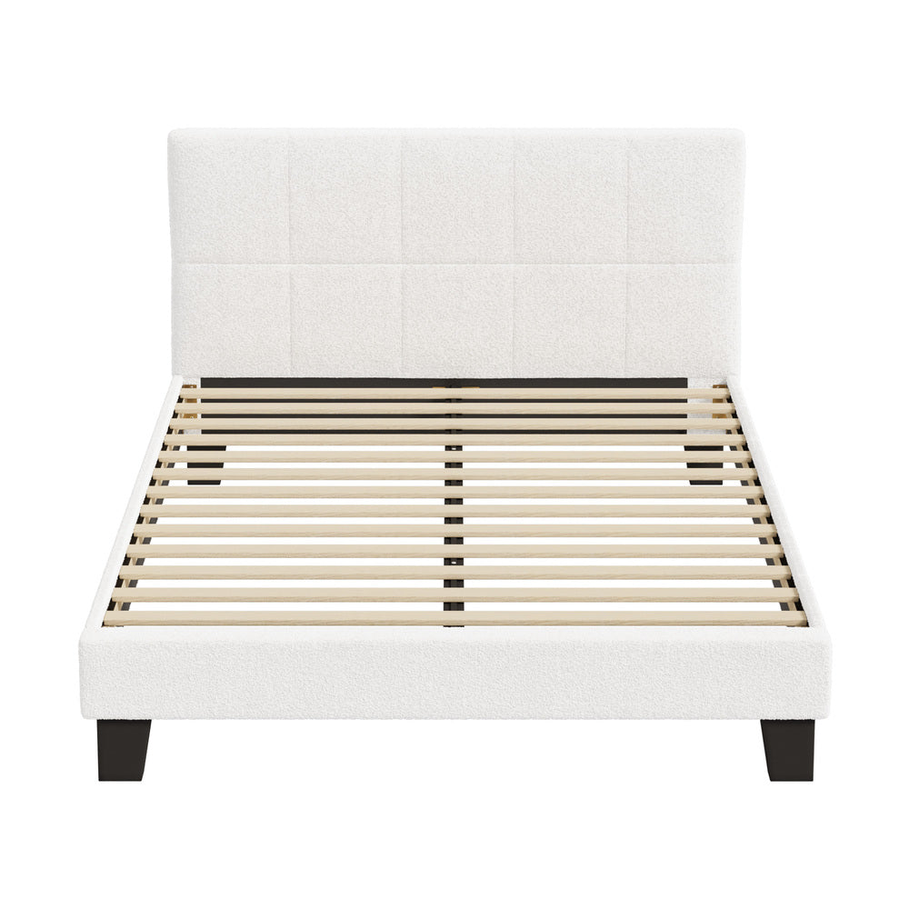 Bed Frame Double Size Base White Boucle TOFU