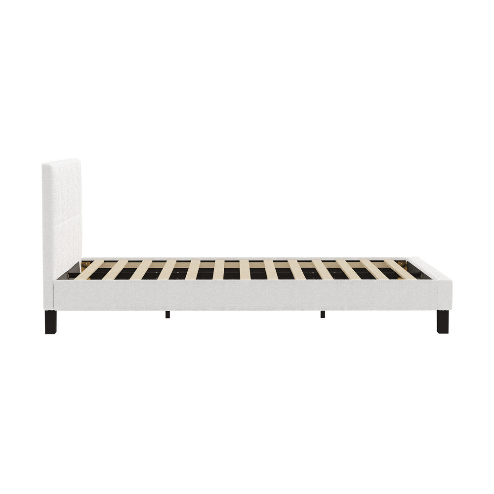 Bed Frame Double Size Base White Boucle TOFU