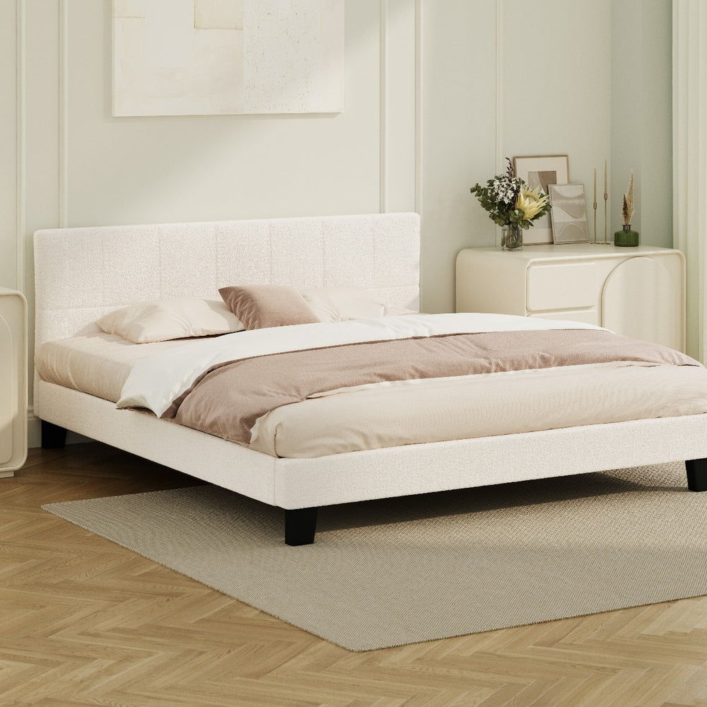 Bed Frame King Size Base White Boucle TOFU