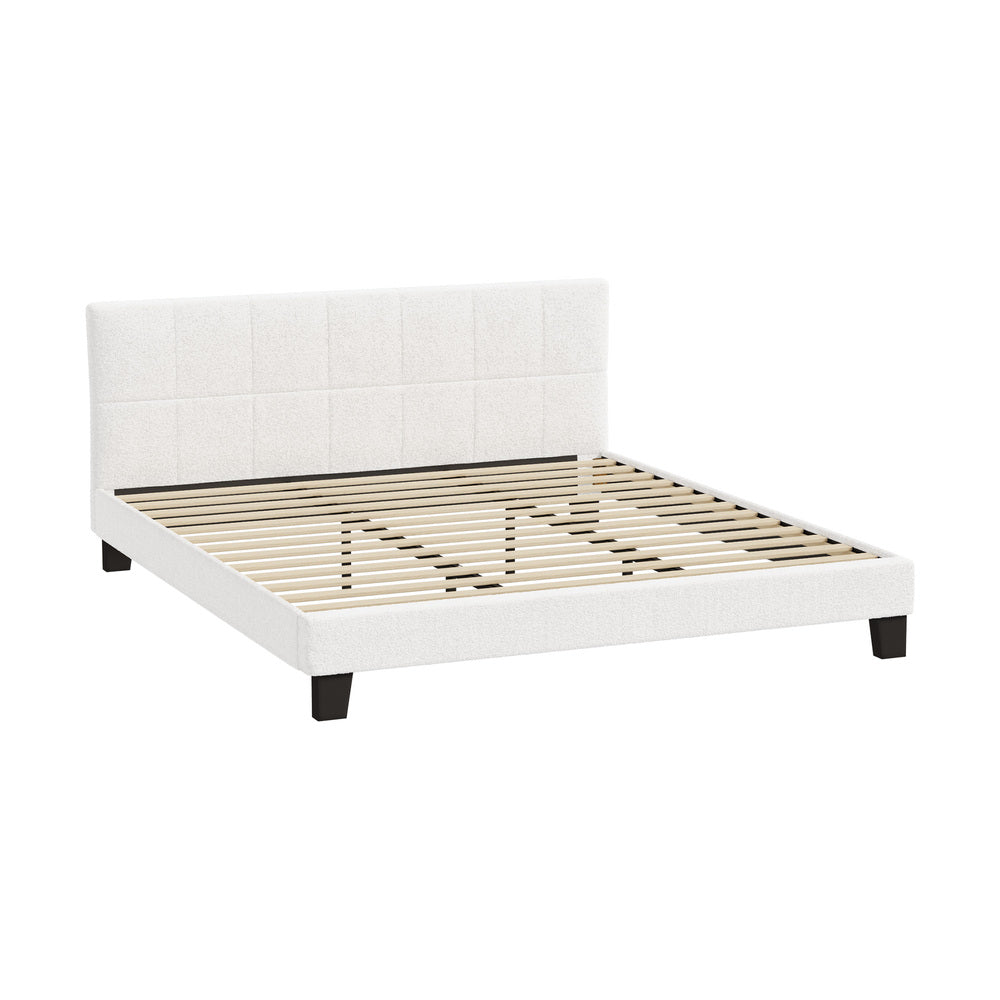 Bed Frame King Size Base White Boucle TOFU