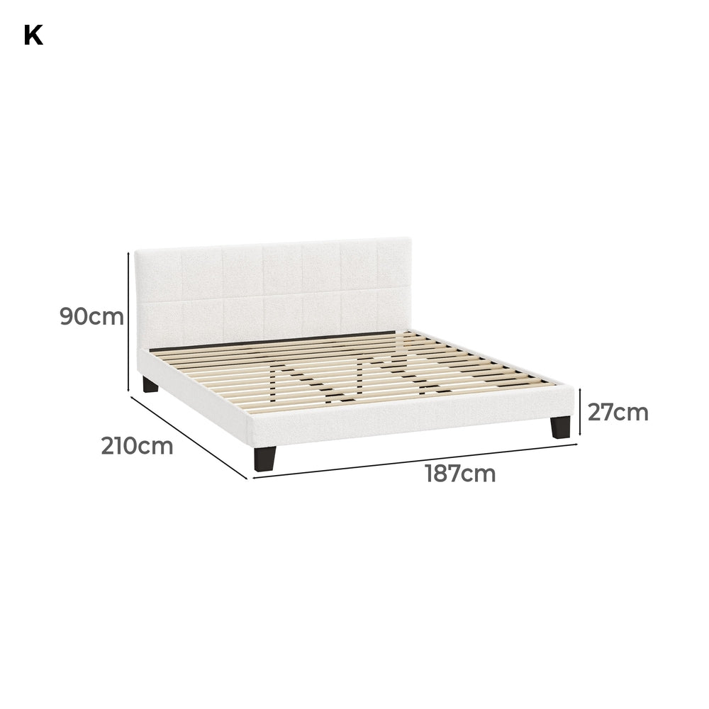 Bed Frame King Size Base White Boucle TOFU