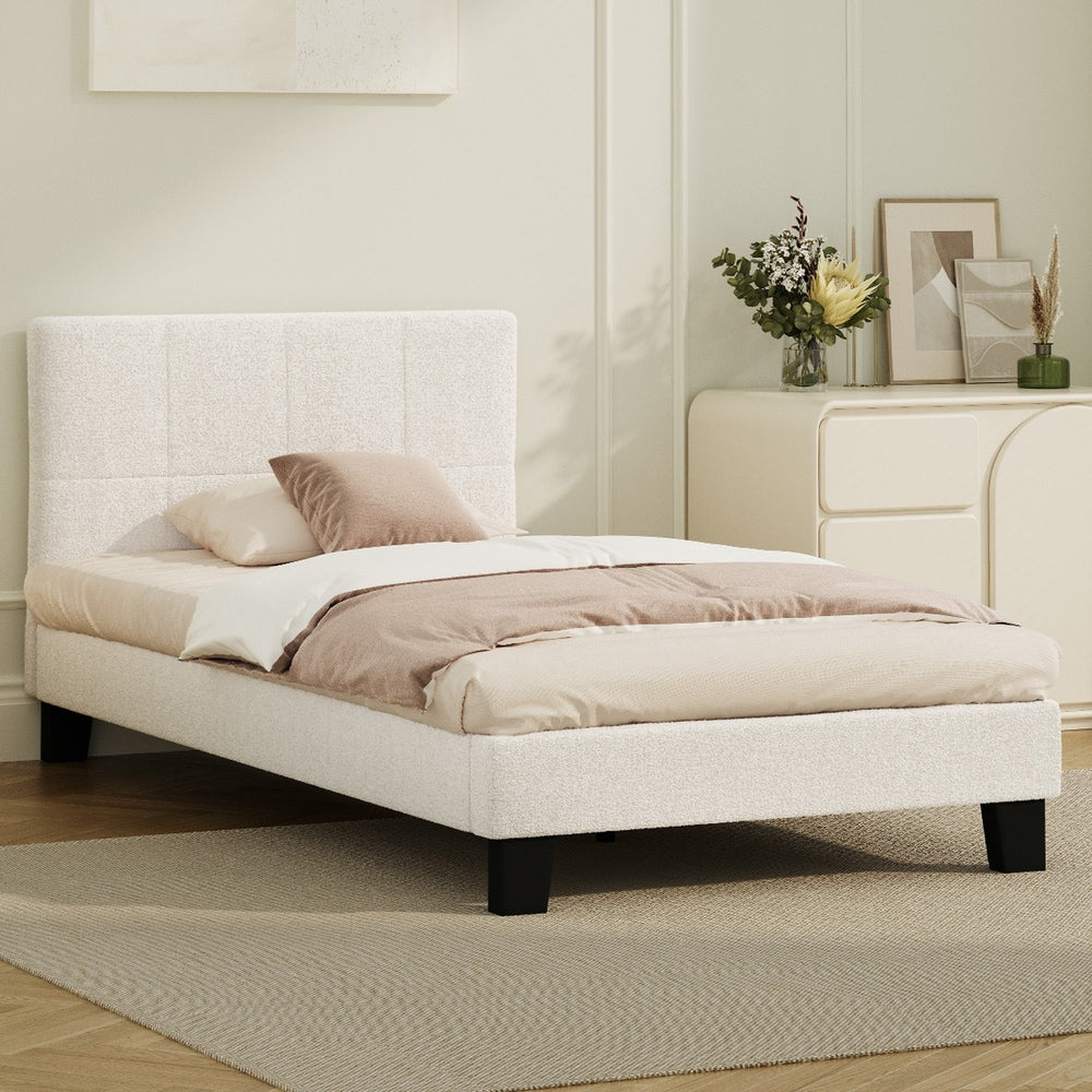 Bed Frame King Single Base White Boucle TOFU