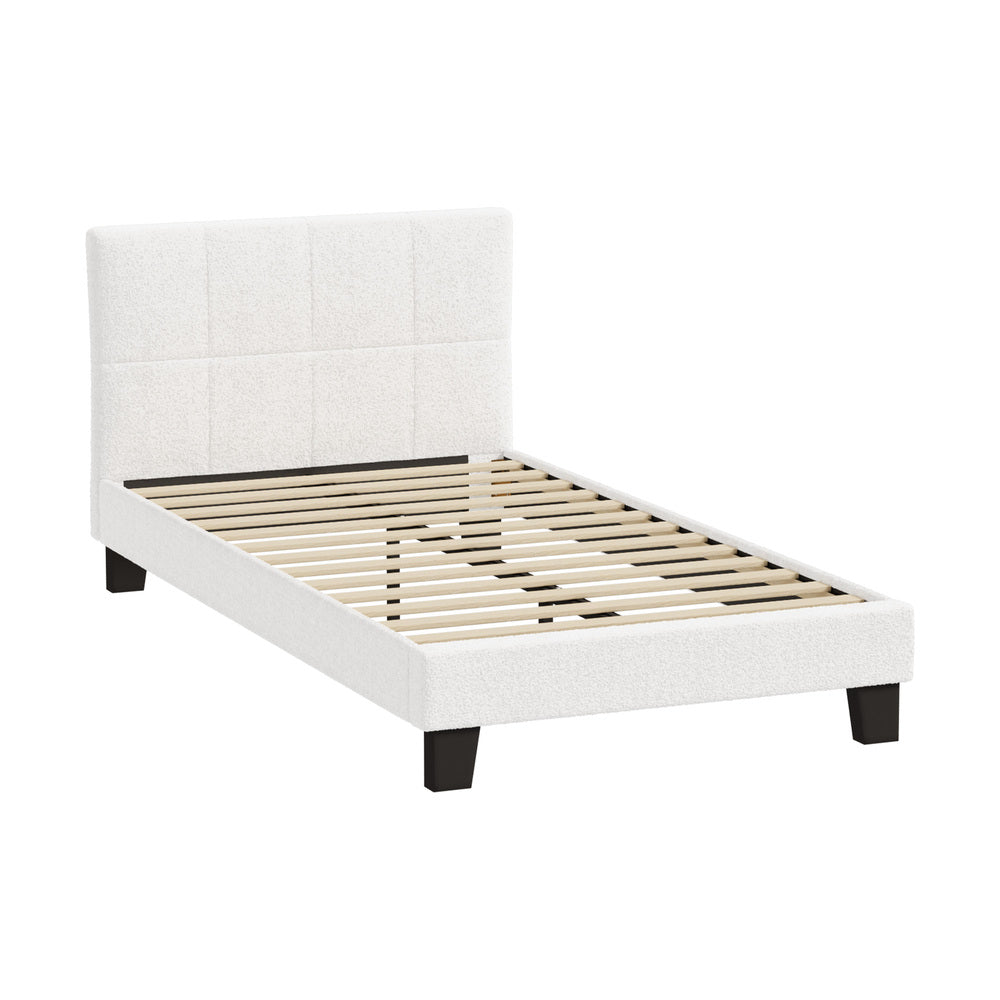 Bed Frame King Single Base White Boucle TOFU