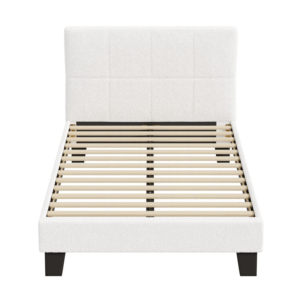 Bed Frame King Single Base White Boucle TOFU