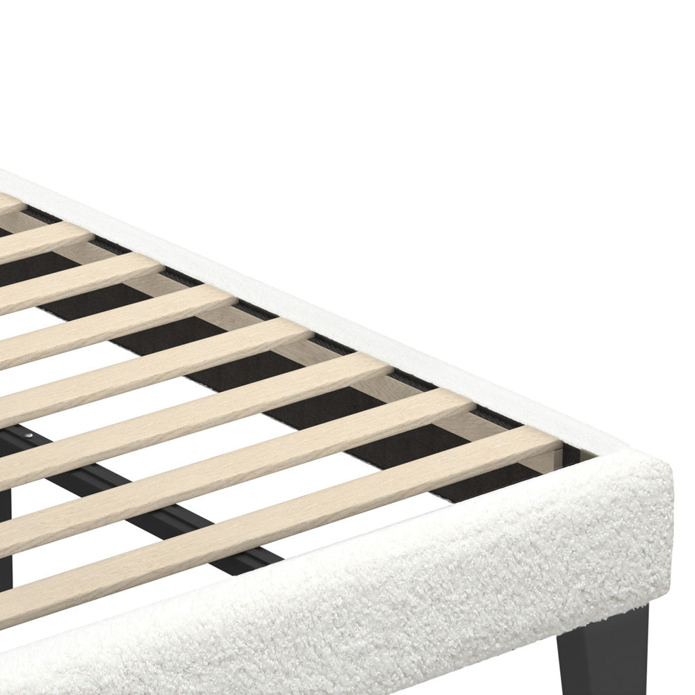 Bed Frame King Single Base White Boucle TOFU