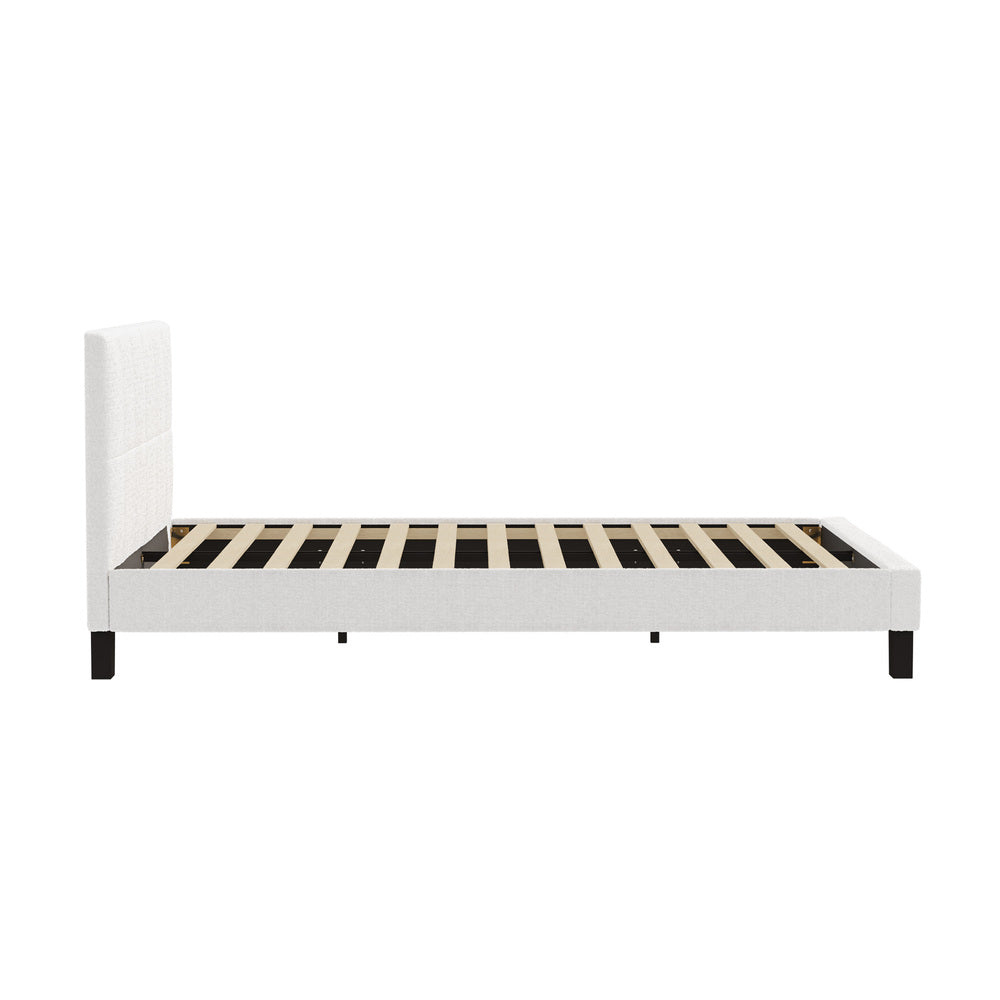 Bed Frame Queen Size Base White Boucle TOFU