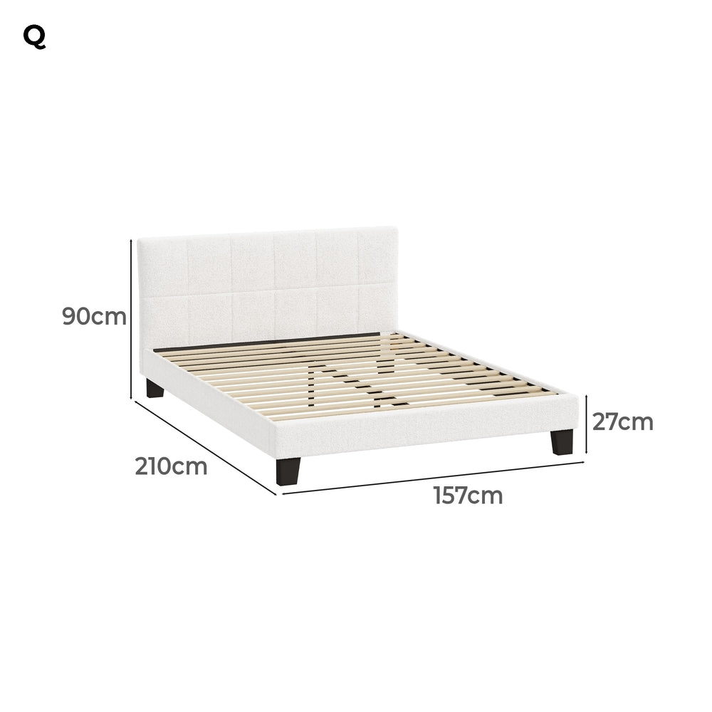 Bed Frame Queen Size Base White Boucle TOFU